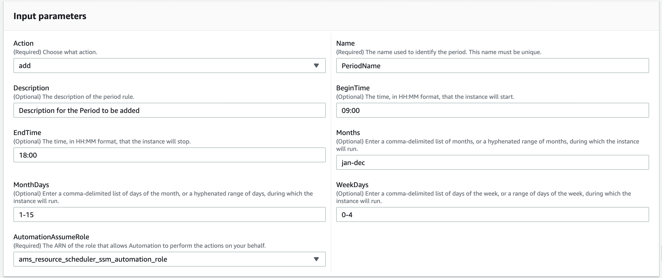 Acelere a configuração das configurações de período para o Resource Scheduler.
