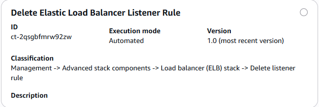 Captura de tela do tipo de alteração da regra Delete ELB listener no console AMS