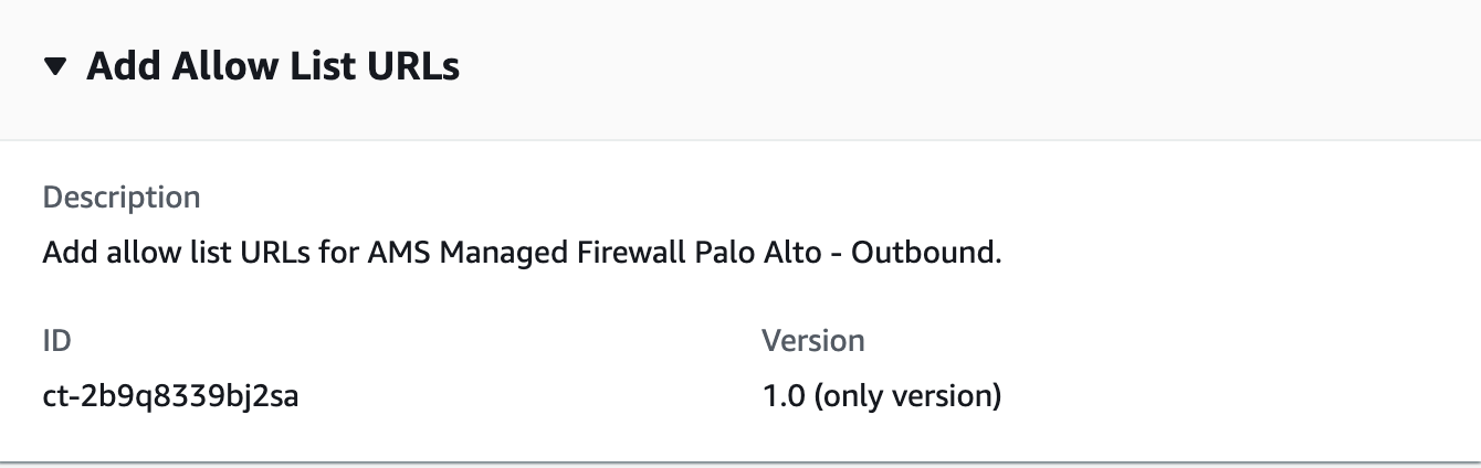 Form to add allow list URLs for AMS Managed Firewall Palo Alto - Outbound.