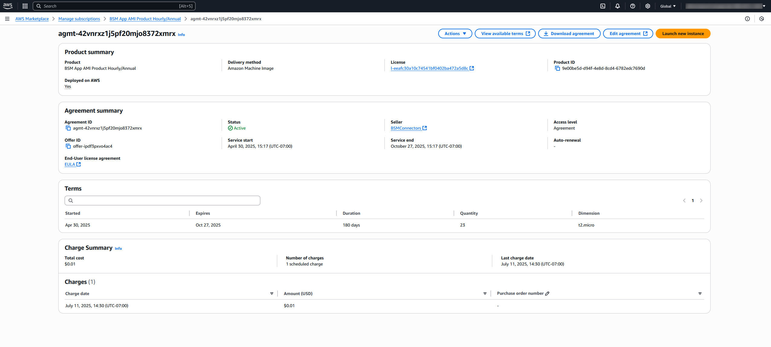 A página de detalhes do contrato mostrando informações abrangentes sobre um contrato específico
