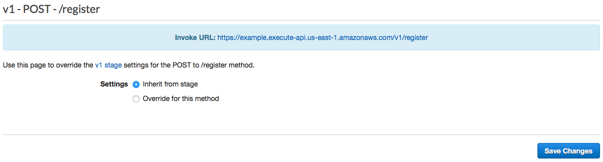 O painel Editor de estágio v1 mostrando o URL de invocação a ser copiado