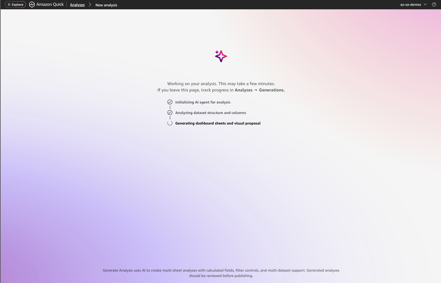 Tela de progresso do streaming mostrando as etapas concluídas