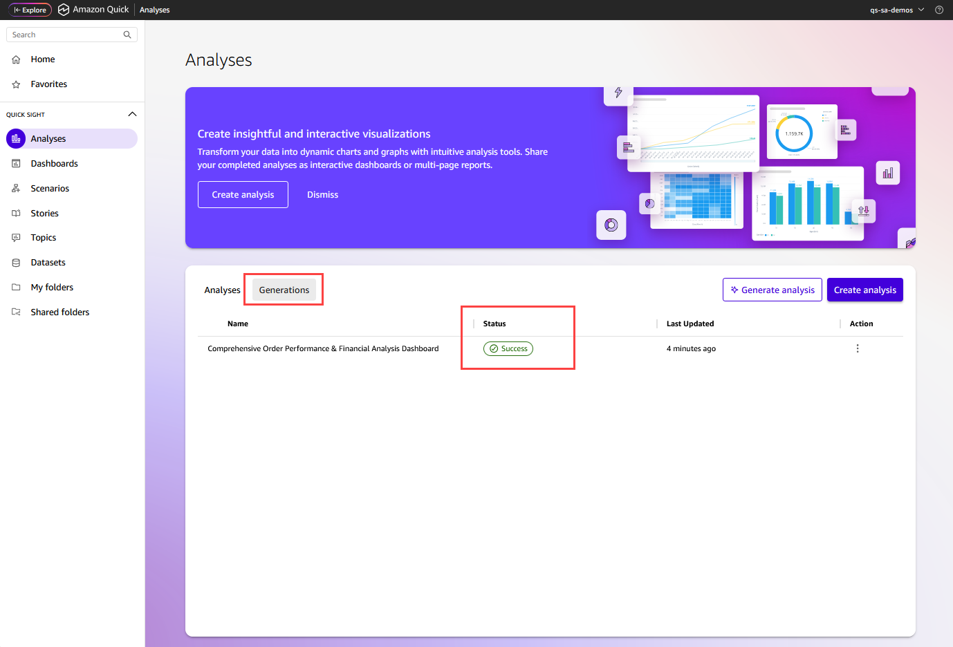 Aba Gerações para verificar o status