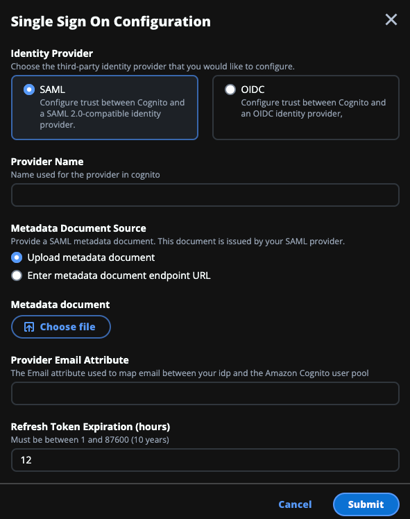 A interface de usuário da Configuração de Login Único em RES.