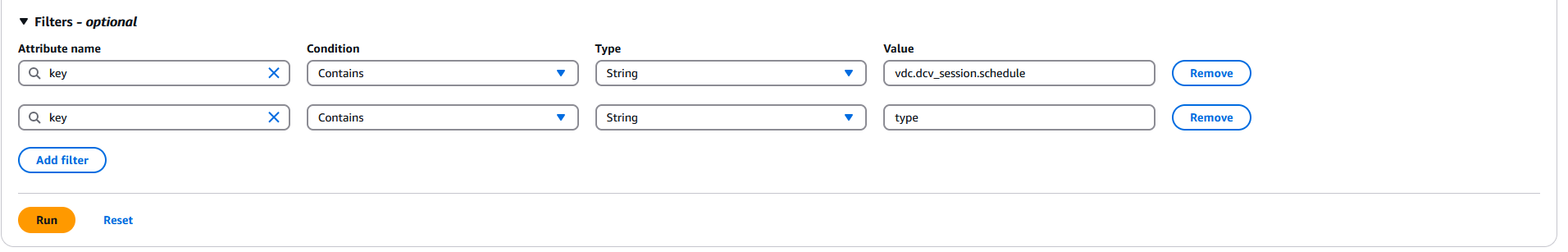 Exibição de filtros com opção de adicionar filtros