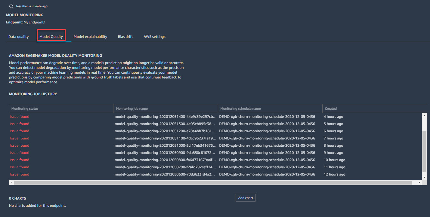 A localização da guia Qualidade do modelo na seção MONITORAMENTO DE MODELOS.