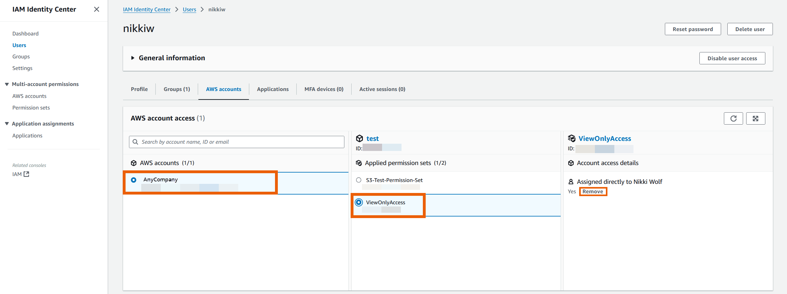 Contas da AWS guia para um usuário do IAM Identity Center no console do IAM Identity Center.