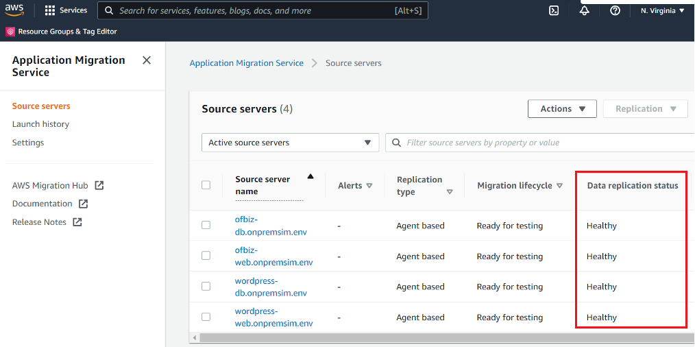 status de replicação de dados