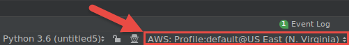 A área Configurações de conexão da AWS na barra de status.