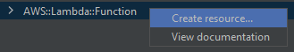 Opções de menu para um tipo de recurso selecionado.