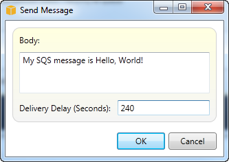 Send Message dialog box with message body input and delivery delay option.
