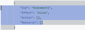 IAM 控制台中 JSON 策略编辑器的屏幕截图。