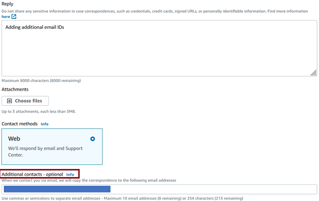 “其他联系人 - 可选”部分的示例