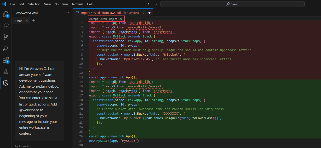 内联聊天“接受”和“拒绝”按钮。