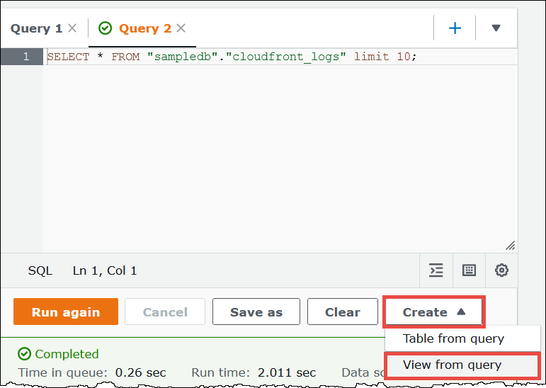 选择 Create（创建），View from query（通过查询查看）。