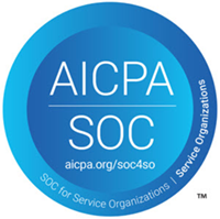 AICPA SOC circular logo for Service 组织 with website URL.
