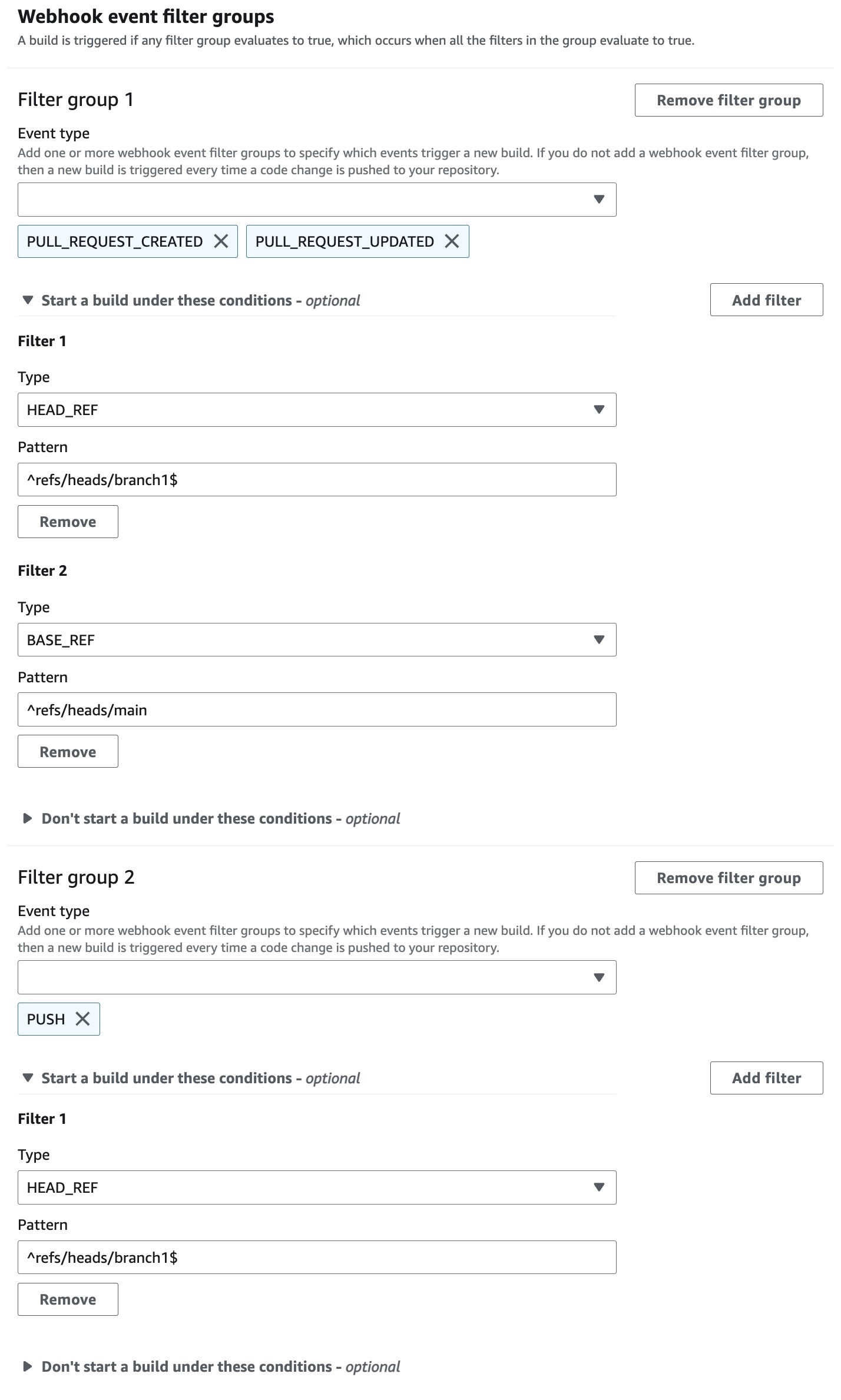 两个筛选条件组的示例。