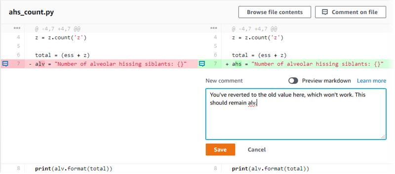 对提交中的行添加评论。