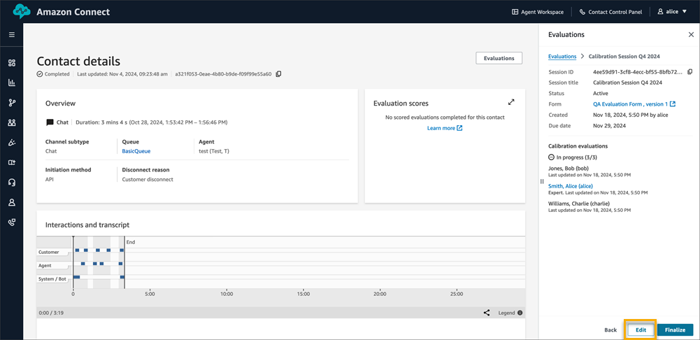 选择编辑校准会话的示图。
