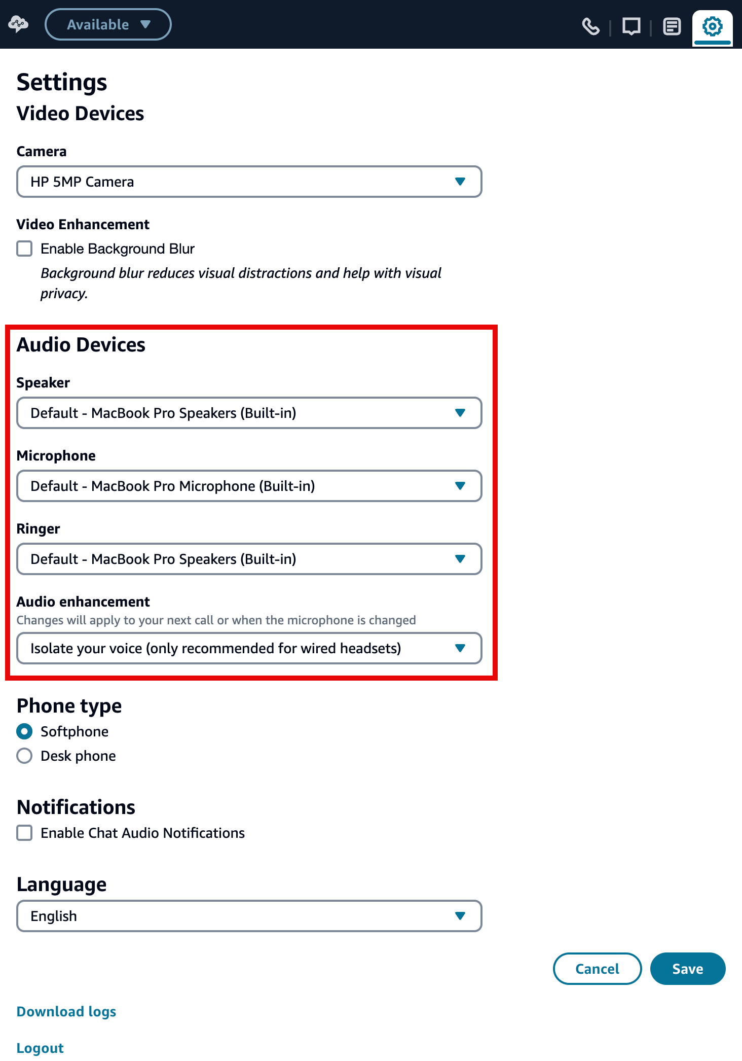 CCP，右上角的“设置”图标，“设置”页面。