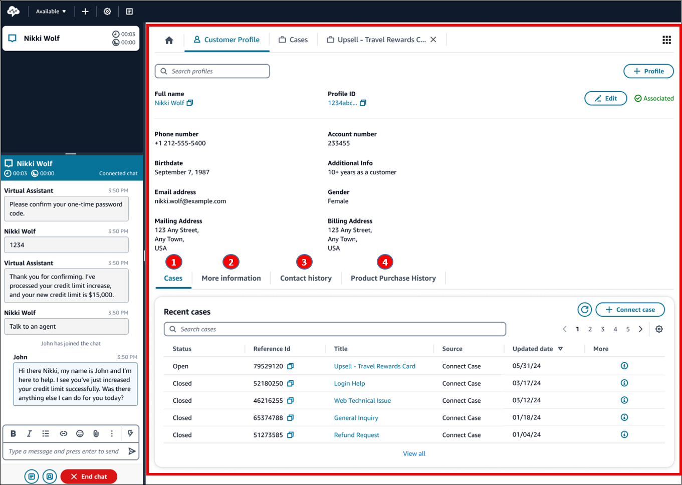 座席应用程序中的“客户资料”选项卡。