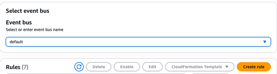 在选择默认事件总线的情况下使用创建规则按钮。