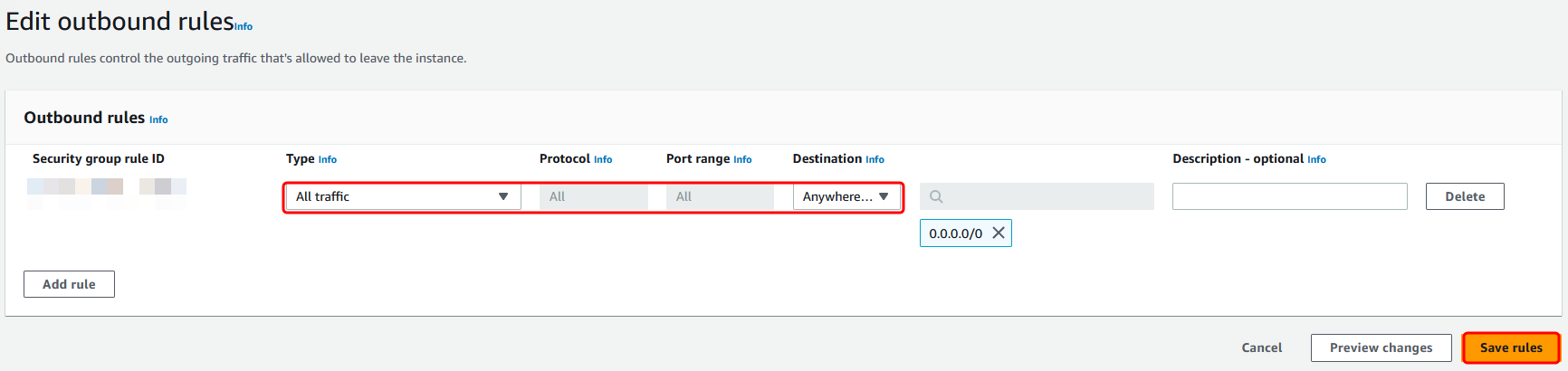 在 Amazon VPC 控制台中，编辑目录控制器安全组的出站规则。