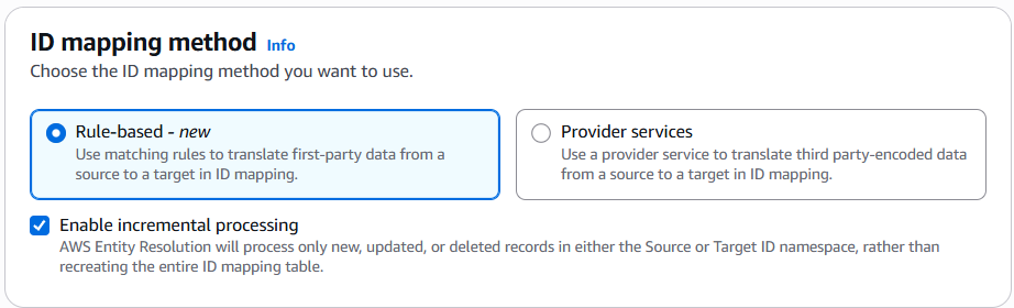 The ID mapping section of the Specify ID mapping workflow page with the Enable incremental process checkbox selected.