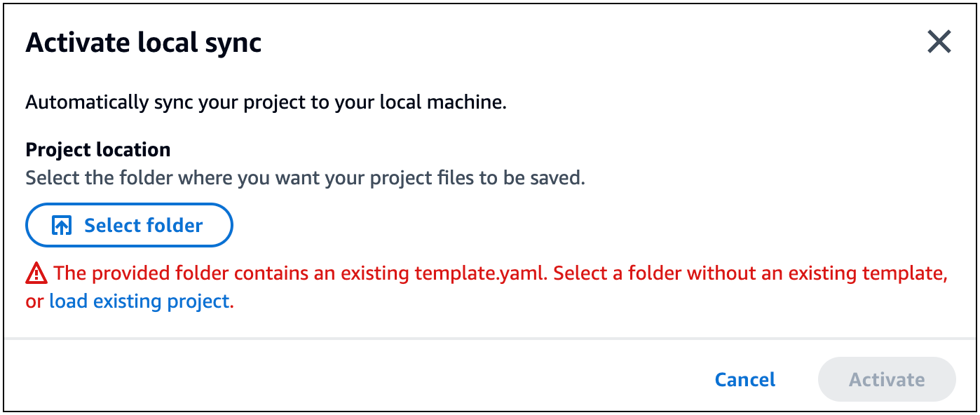 “提供的文件夹包含现有的 template.yaml” 错误消息