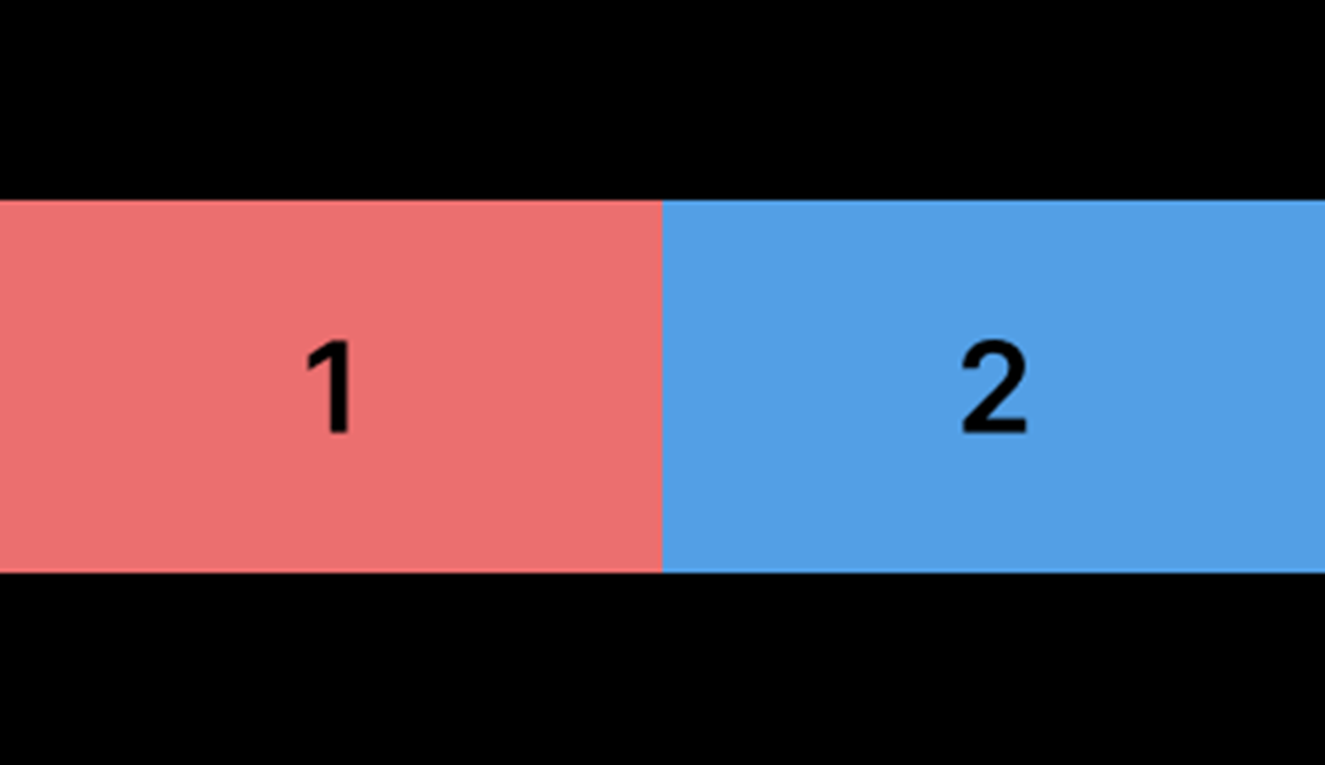 Two colored rectangles labeled with numbers 1 and 2, representing a simple choice or option selection.