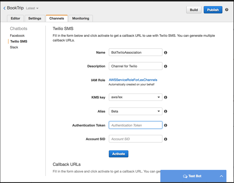 Twilio 配置屏幕。