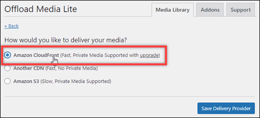 Amazon CloudFront 选项。