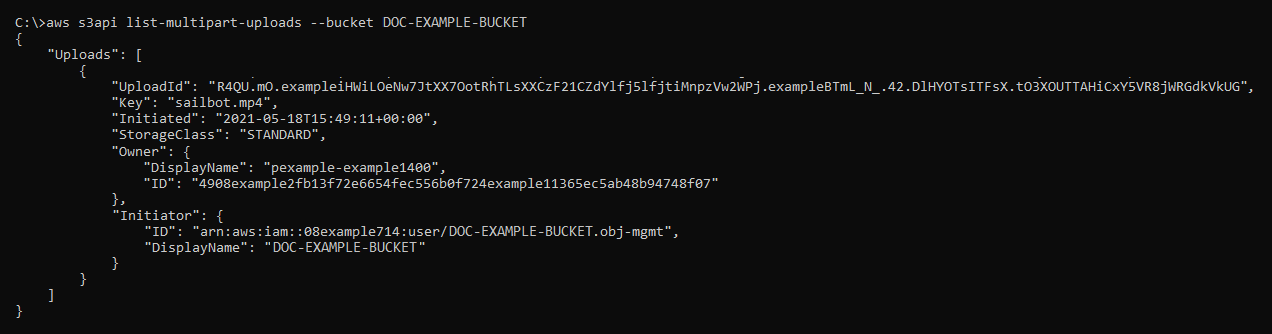 list-multipart-uploads命令的结果