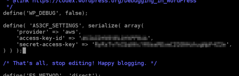 AWS wp-config.php文件中的账户凭证。
