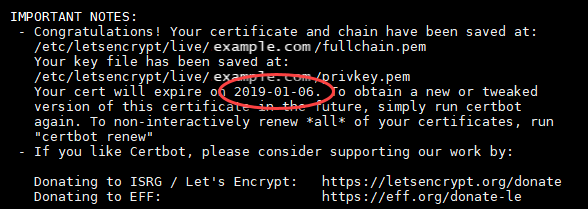 Let's Encrypt 证书续订日期。