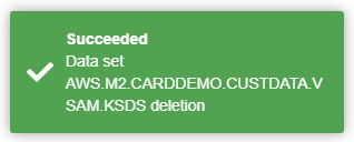 Green success notification with checkmark indicating data set deletion completed.