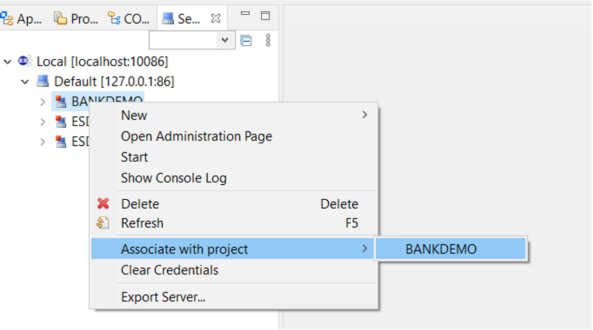 项目上下文菜单（已选择“与项目关联”）。