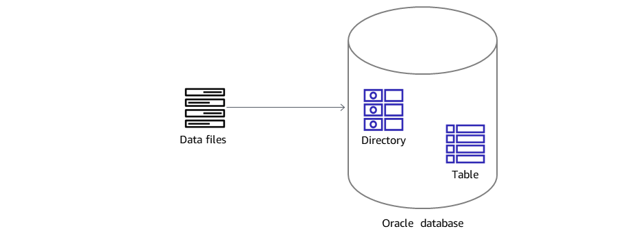 数据文件进入本地 Oracle 数据库中目录和表的示意图。