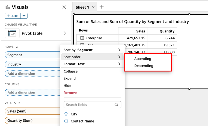 “行”字段井中字段的图像，其中排序依据字段和按字母顺序排序的图标用红框表示。