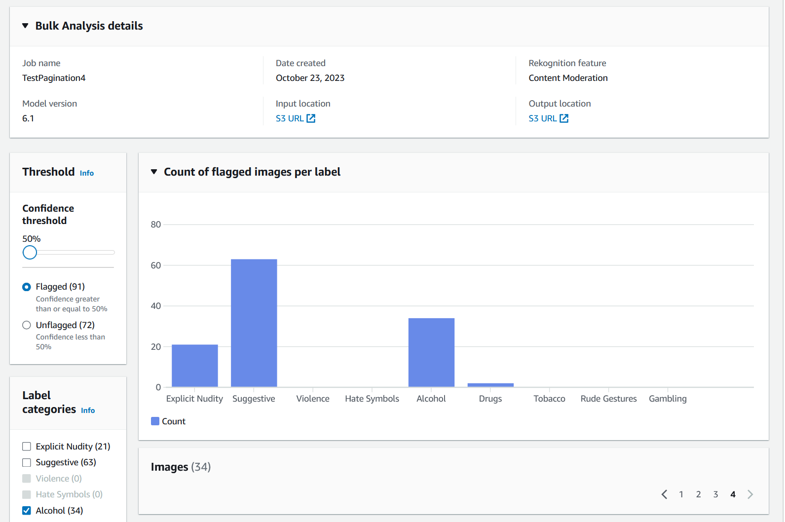 批量分析条形图显示标记为各种标签的图像计数。