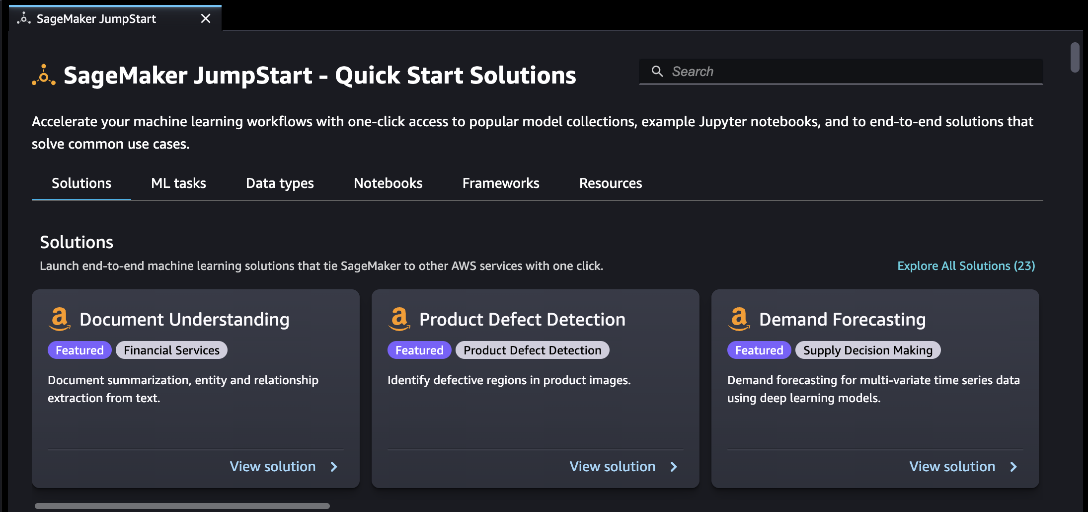 SageMaker Studio 经典版 JumpStart 登录页面。