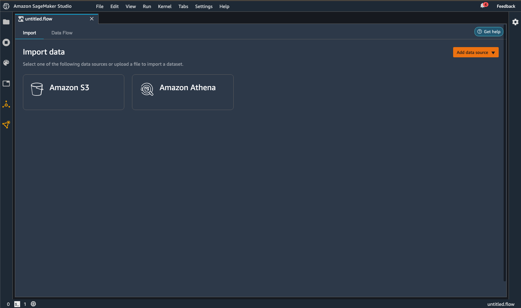 Data Wrangler 管理控制台中 Data Wrangler 帮助表格的位置。
