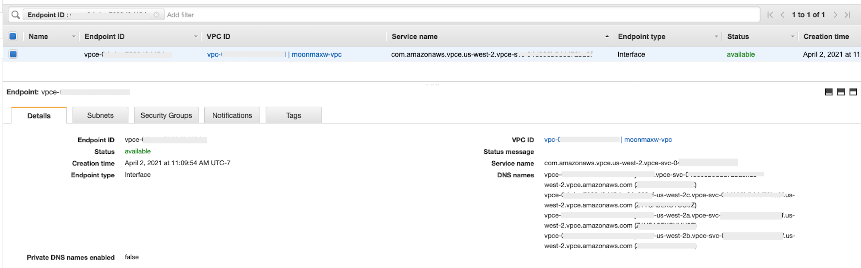 端点详情部分。