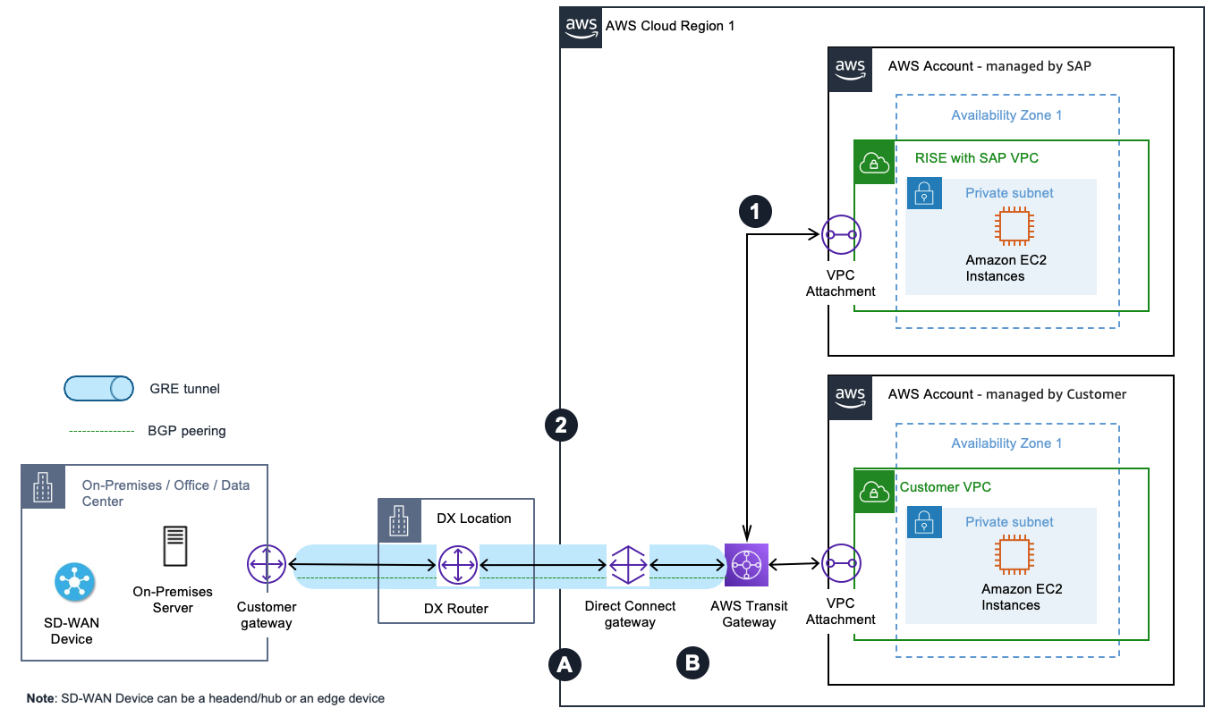 SD-WAN 设备与 Transit Gateway 和 Direct Connect 集成（带登录区）