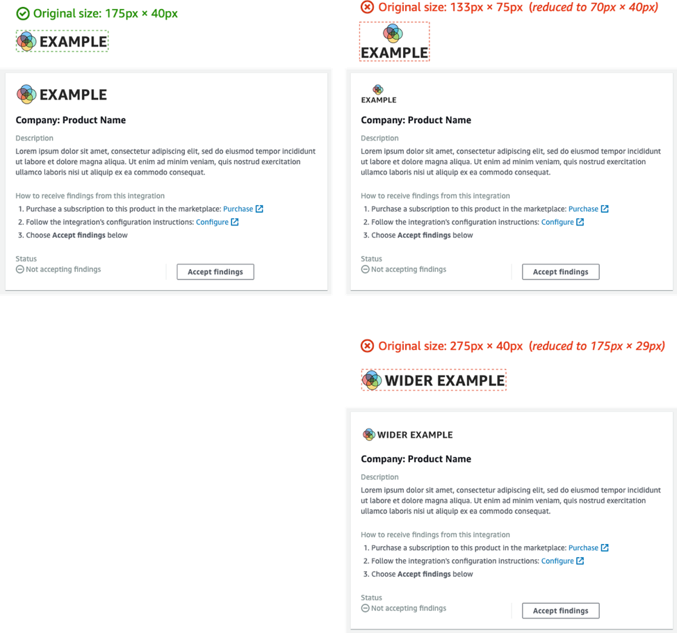 调整徽标大小的产品集成卡片示例