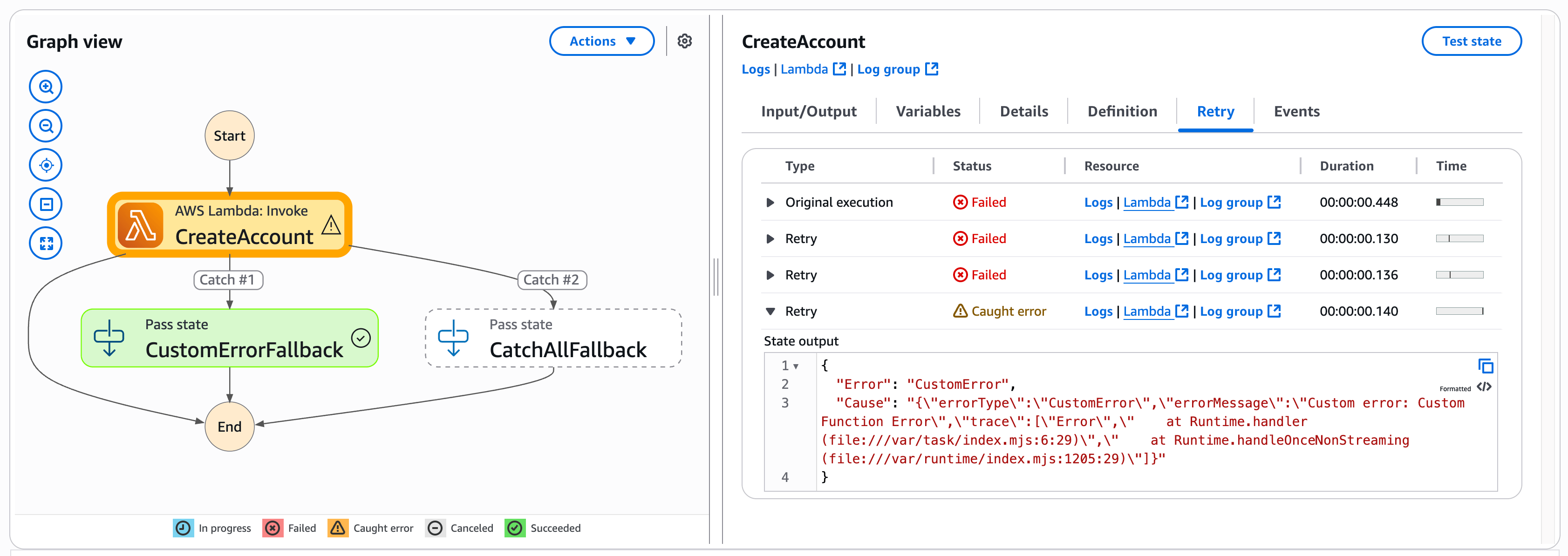 捕获自定义错误的工作流的说明性屏幕截图。