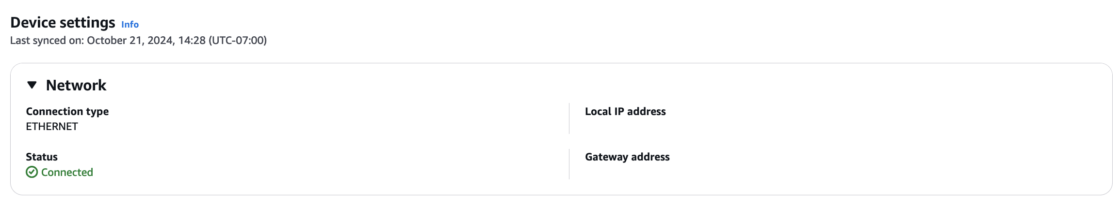 Network settings panel showing Ethernet connection status as Connected.