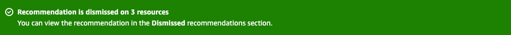 主控台中的橫幅，顯示成功關閉建議之資源數量的訊息