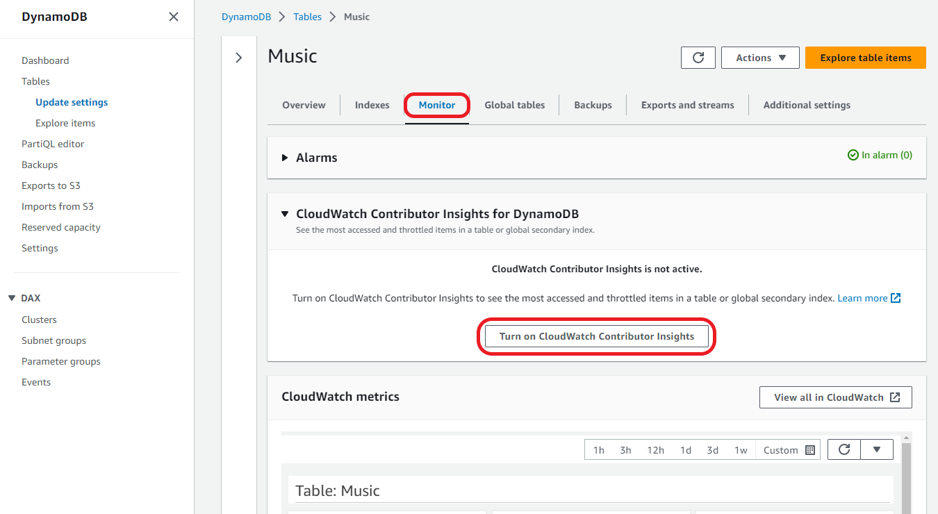 顯示監控索引標籤和按鈕的主控台螢幕擷取畫面。