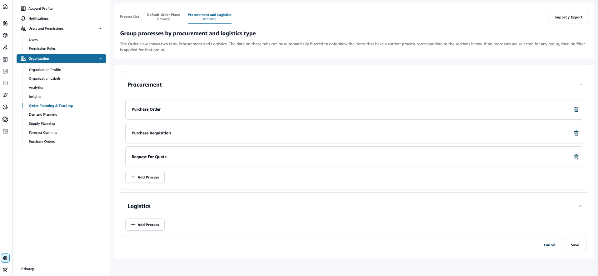 訂單規劃和追蹤設定